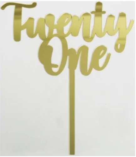 Twenty One Acrylic Cake Topper - Gold - Click Image to Close
